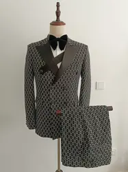 Double Breasted Plaid Jacket Pants Men Suit Luxury Blazer Sets Slim Fit Business Formal Party Evening/Prom Wedding Suits
