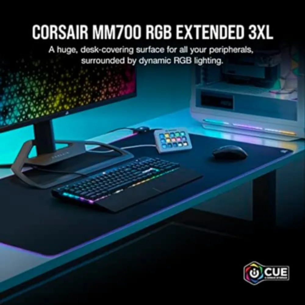 Corsair RGB Gaming Mouse Pad Extended Large LED Soft Desk Mat with Non-Slip Base for PC Gamer