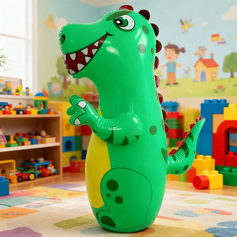 Inflatable Giant Boxing Pillar Blow up Green Dinosaur Punching Bag Toys Birthday Festival Gifts for Boys & Girls