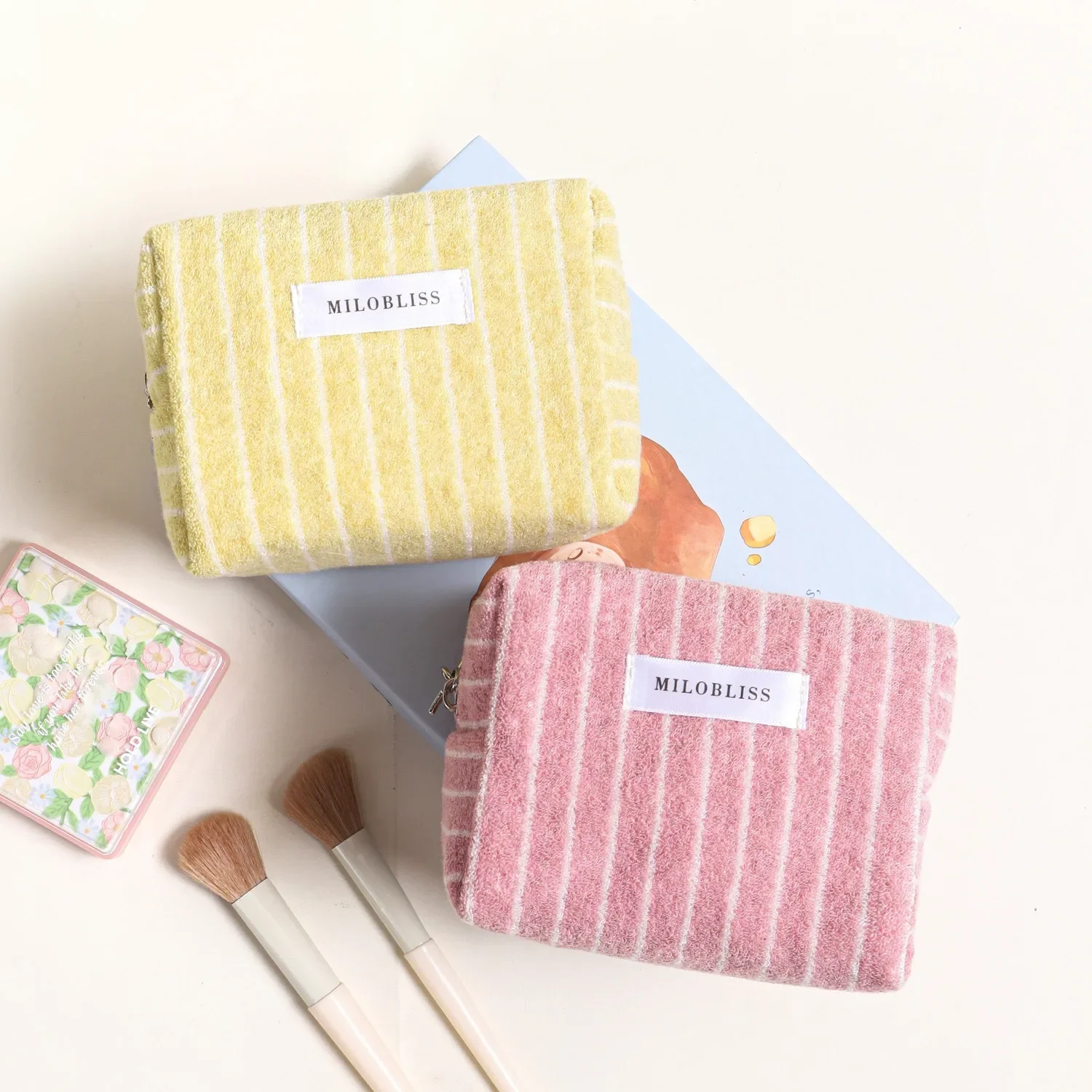 Matching Striped Towel Cloth Cosmetic Bag Portable Clutch Storage Bag Travel Cute Change Bag Earphone Bag