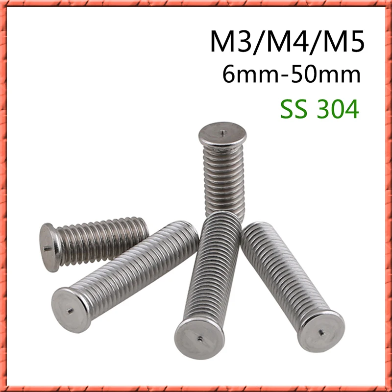 100pcs/lot M3/M4/M5*6/8/10-50mm Stainless Steel Spot Welding Screws DIN32501 Plant Welding Nail Stud Weld Studs For Capacitor