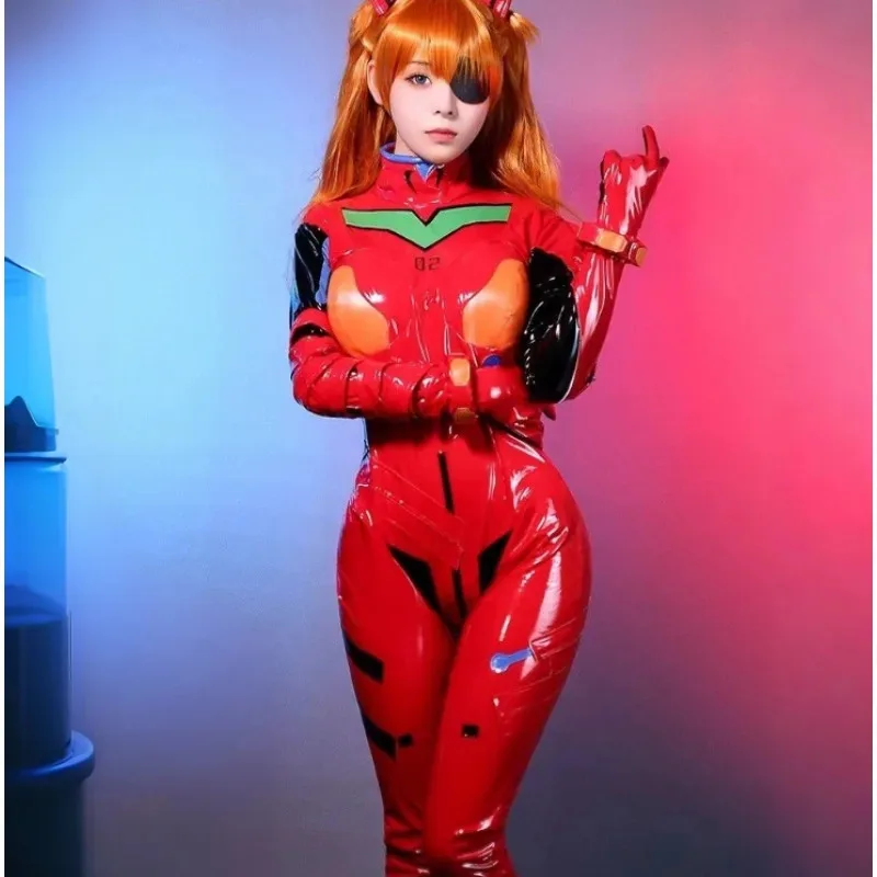 أزياء أنيمي إيفا أسوكا التأثيرية PU حللا القتال الموحدة الملحقات مجموعة كاملة المرأة مثير ارتداءها كرنفال فستان الحفلات