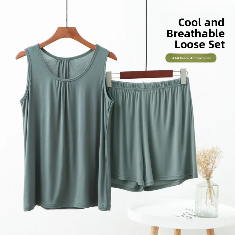 

Женский комплект из модала большого размера, повседневный тонкий костюм из двух предметов, домашняя одежда, удобный жилет для мамы, ночная рубашка