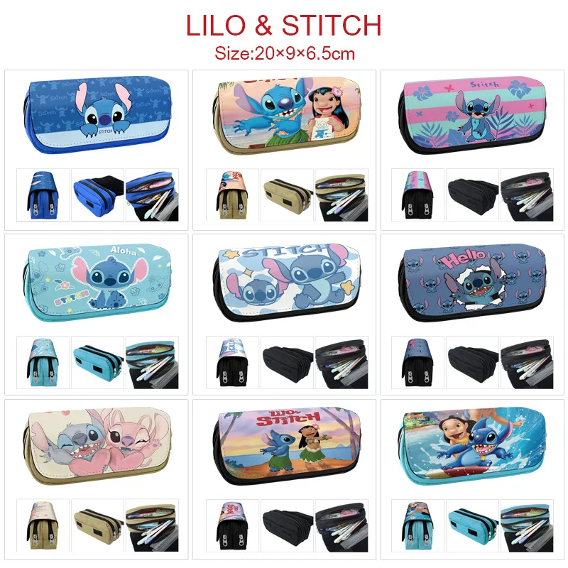 Cartoon Student Stitch Pen Bag Large Capacity Double Zipper Canvas Pen Bag Stitch Cartoon Cute Pencil Case Children'S Wallet