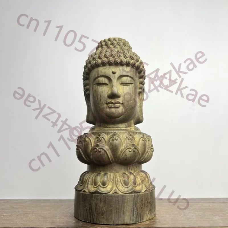 Hand-Carved Agarwood Buddha Head Statue - 6.3