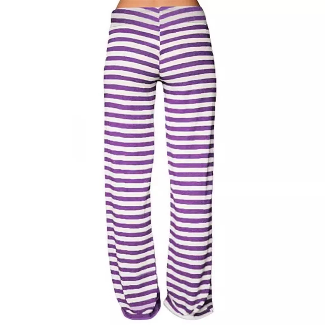 Fashionable Striped Wide-Legged Tie-Up High-Waisted Leggings For Women EBay Best Seller 2024 European And American Style