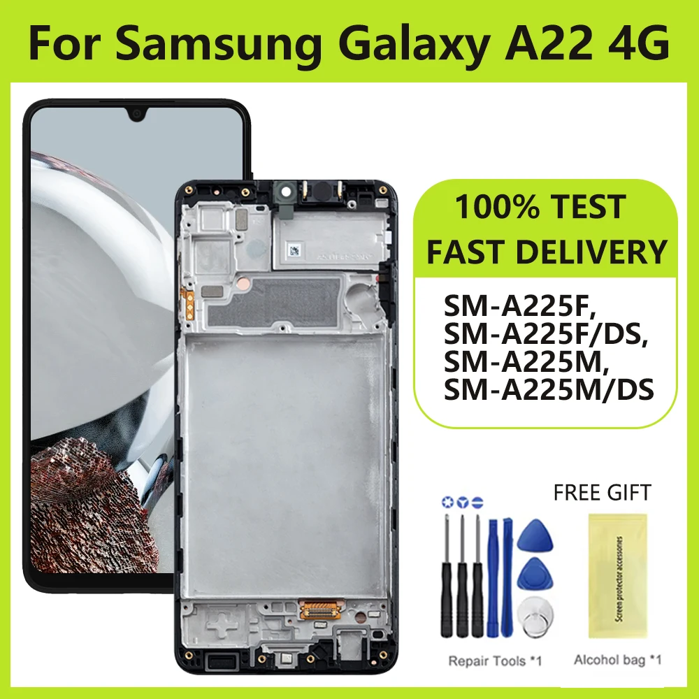 Display Screen for Samsung Galaxy A22 4G SM-A225F LCD Display Digital Touch Screen with Frame for Samsung A22 4G SM-A225F/DS LCD