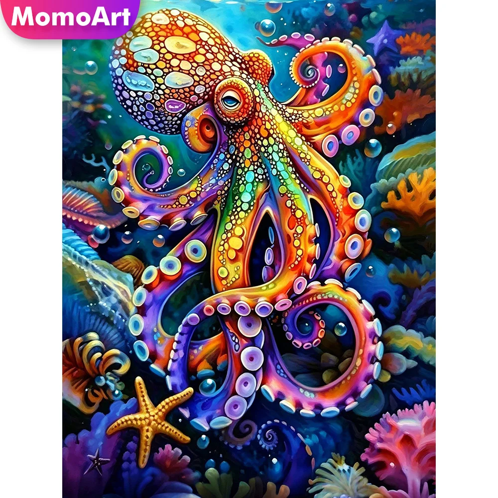 Momoart Diamant-Malerei Oktopus Acryl-Bastelbedarf Vollquadratisches Mosaik Tier DIY Strass-Stickerei Heimdekoration