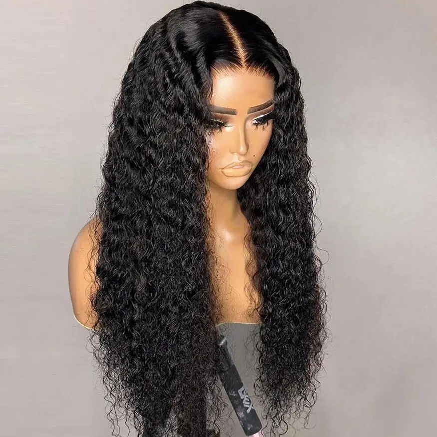 

Soft 26inch Natural Deep Black Kinky Curly 180Density Lace Front Wig For Black Women BabyHair Glueless Preplucked Heat Resistant