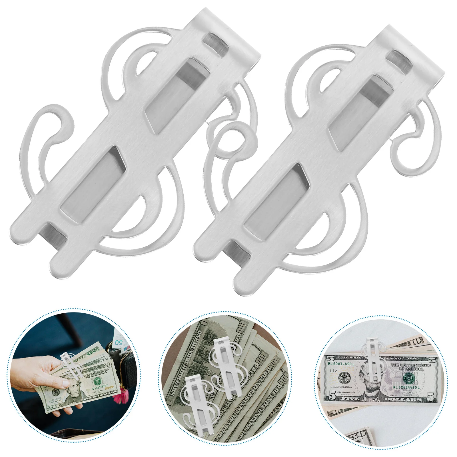

2Pcs Portable Money Clip Stainless Cash Clip Secure Bill Fixing Clamp Lightweight Check Holder for Everyday Use