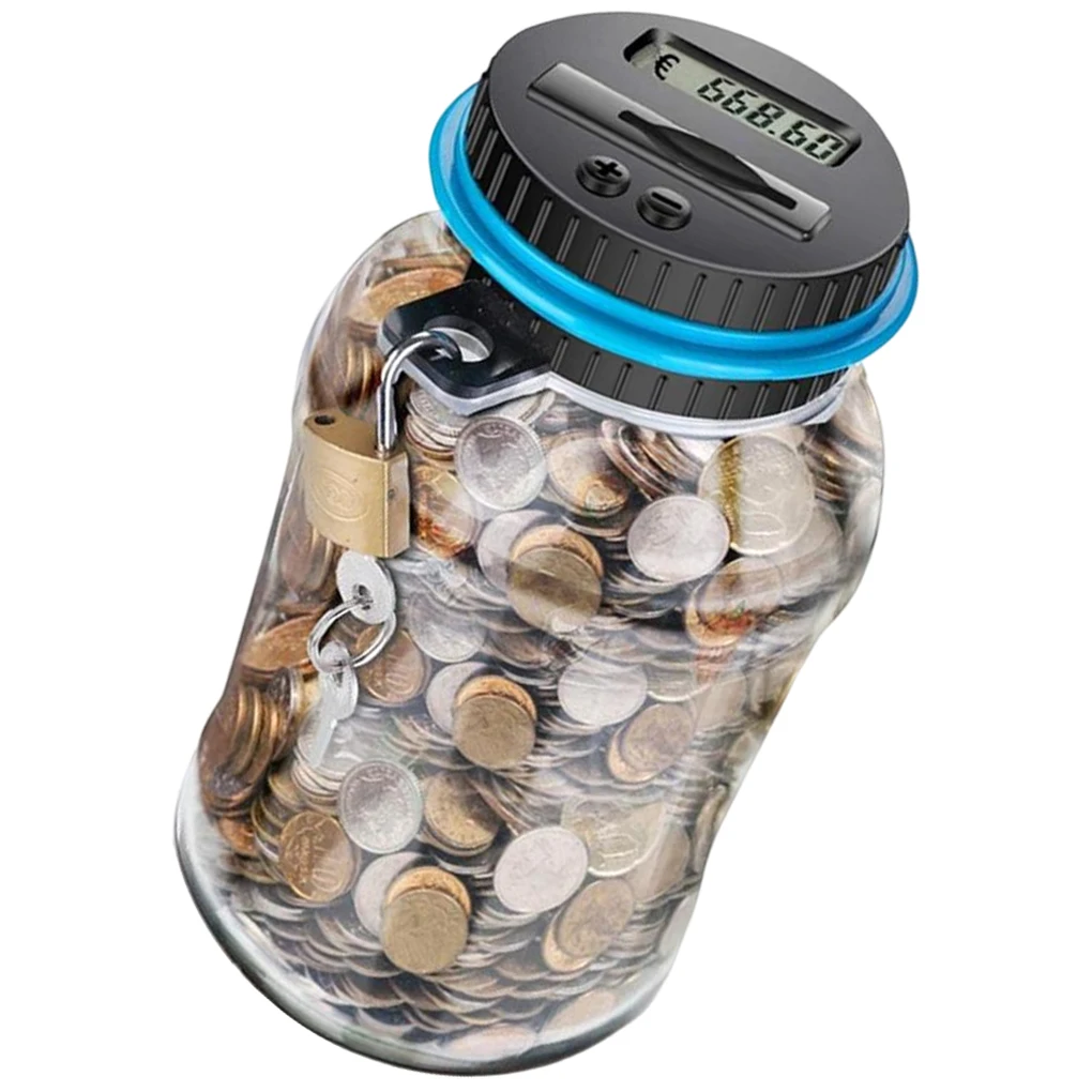 

Цифровая копилка для монет, домашняя функция подсчета небольшого размера, запираемый защитный горшок, контейнер для хранения монет, евро