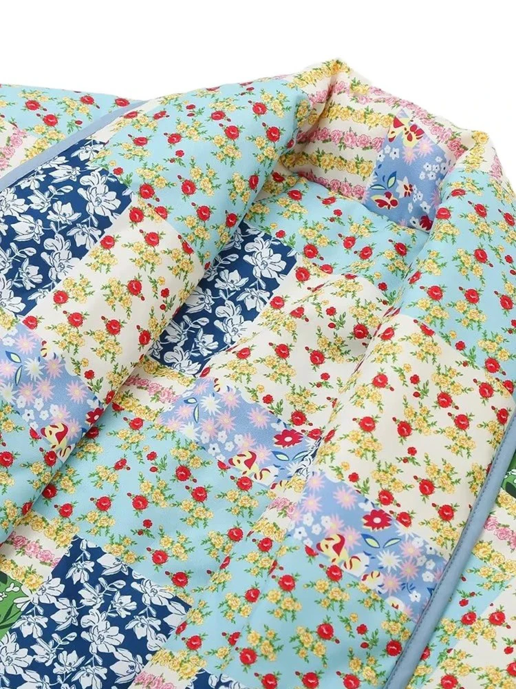 Women's Warm Single Breasted Casual Jacket Retro Splicing Printed Cotton Clothes Temperament Lapel Women's Loose Jacket