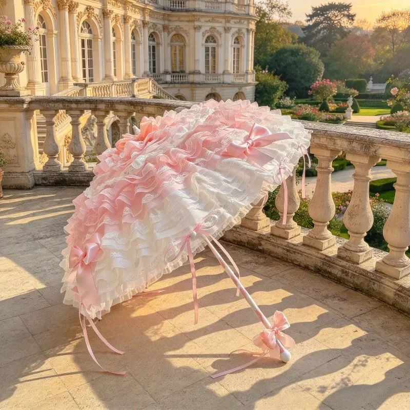 Pink Cherry Blossom Lolita Parasol, Lace Flower Wedding Umbrella for Bridal Tea Party & Photography Prop