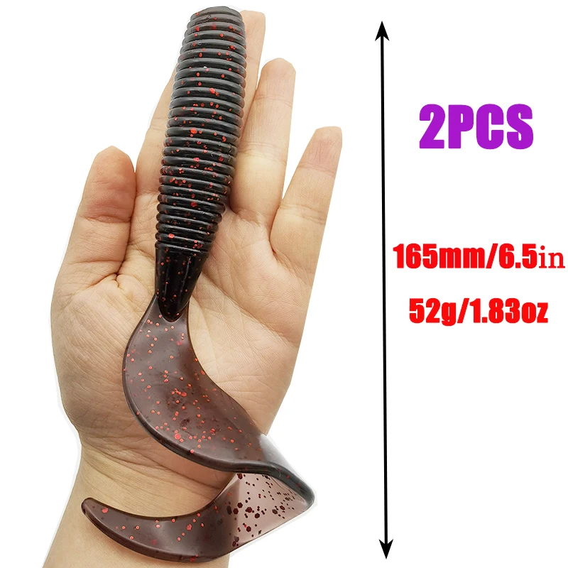 2 Pcs Fishing Lures  165mm/6.5in/52g Soft Artificial Bait Lures Bass Tail Fishing Gear image 4