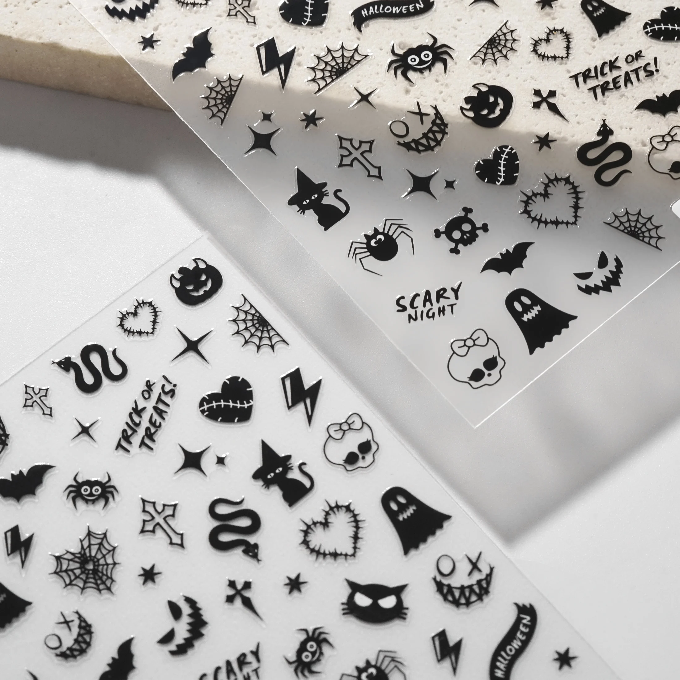 3D ฮาโลวีนสติ๊กเกอร์เล็บ Skull ฟักทองค้างคาว Spider Web ออกแบบเล็บสติ๊กเกอร์ Punk Goth สไตล์สติกเกอร์สําหรับเล็บ DIY