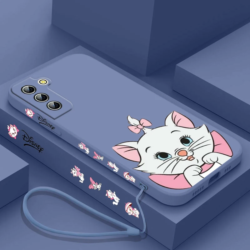 Disney Marie Cat Cute Phone Case For Samsung Galaxy S24 S23 S22 S21 S20 Pro FE Plus Ultra Liquid Left Rope Cover - náhled 4