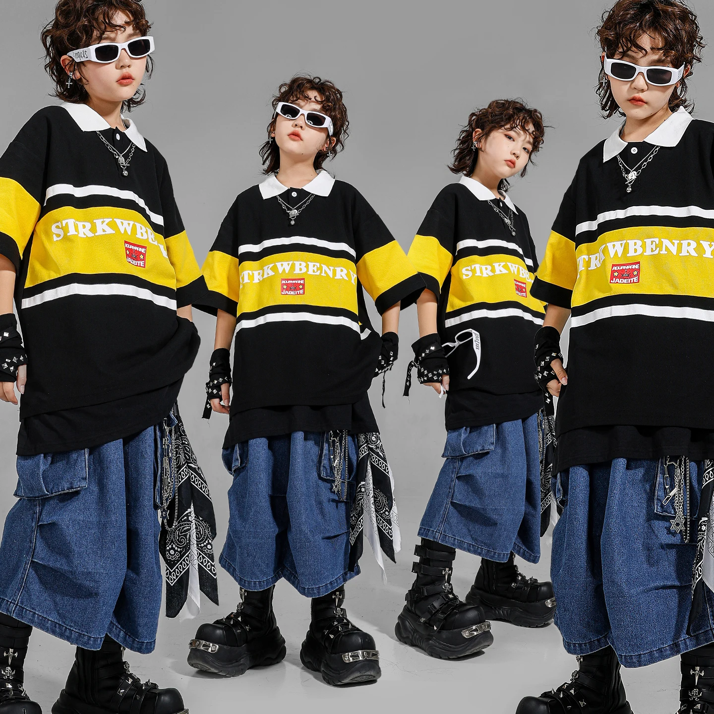 Hip Hop garçons T-shirt surdimensionné short en jean tenues de danse de rue filles K-pop Jazz Costume enfant vêtements ensemble enfants Streetwear