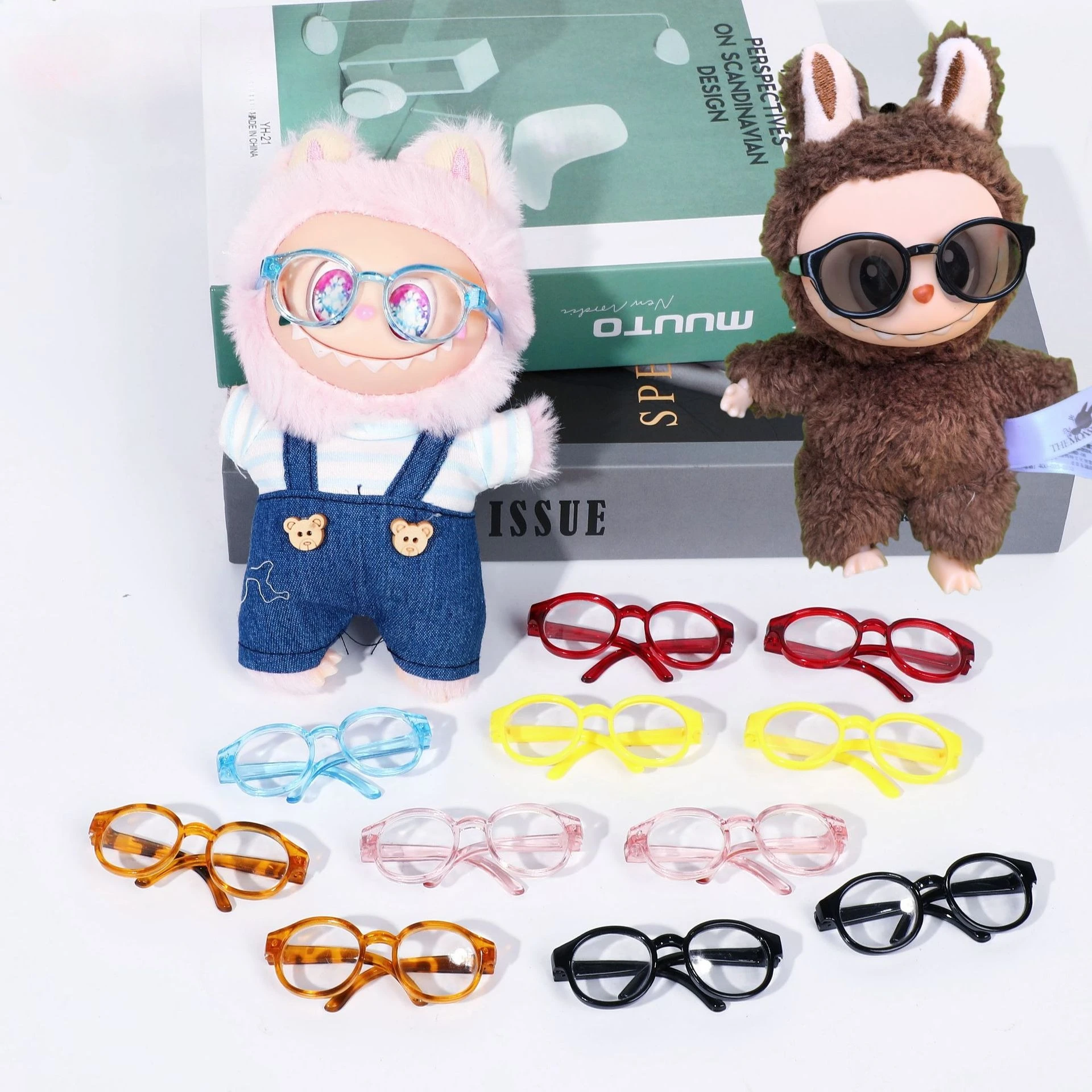 

6.5cm Transparent Plastic Glasses for 1/8 1/6 1/3 1/4 BJD for Labubu MSD Plush Doll Sunglasses Earphone Accessories for Lafufu