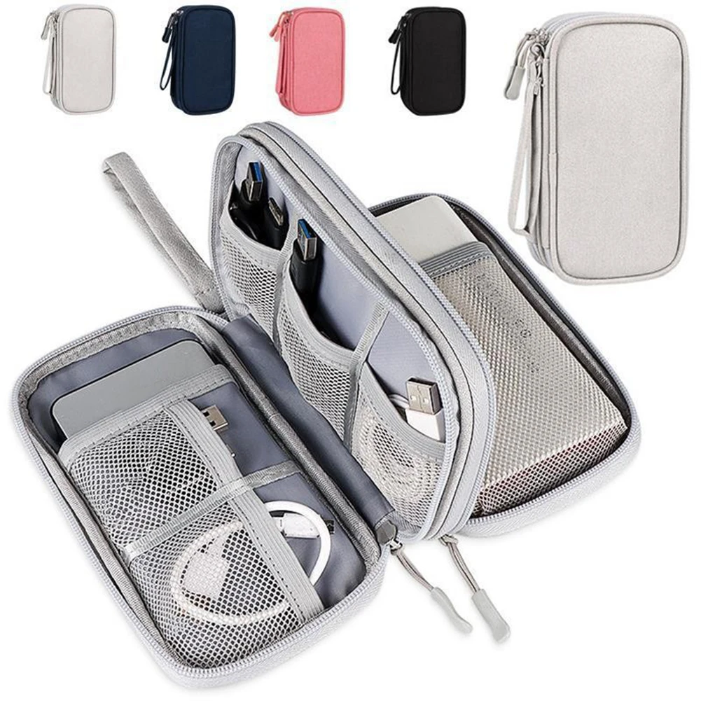 Hot Pink/Grey/Black/Navy Digital Product Storage Bag Data Cable Organizer Headset Charging Treasure Box Bag Single/double Layer