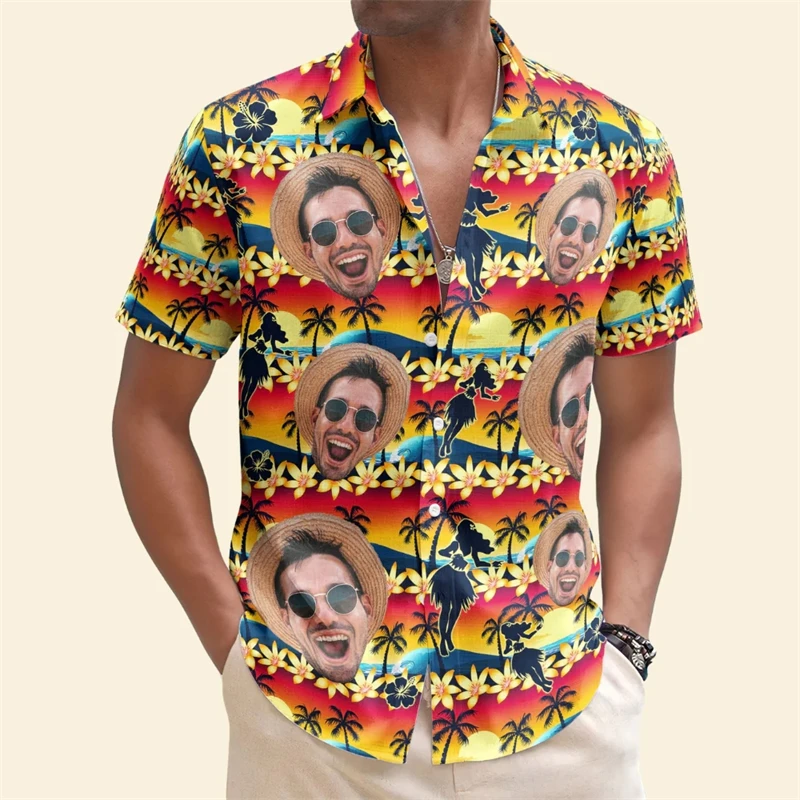 Fun Unisex Hawaiian Shirts Custom Funny 3d Diy Print Button Shirts Short Sleeves Sleeves Hawaii Shirt Tops Oversized Size 6xl