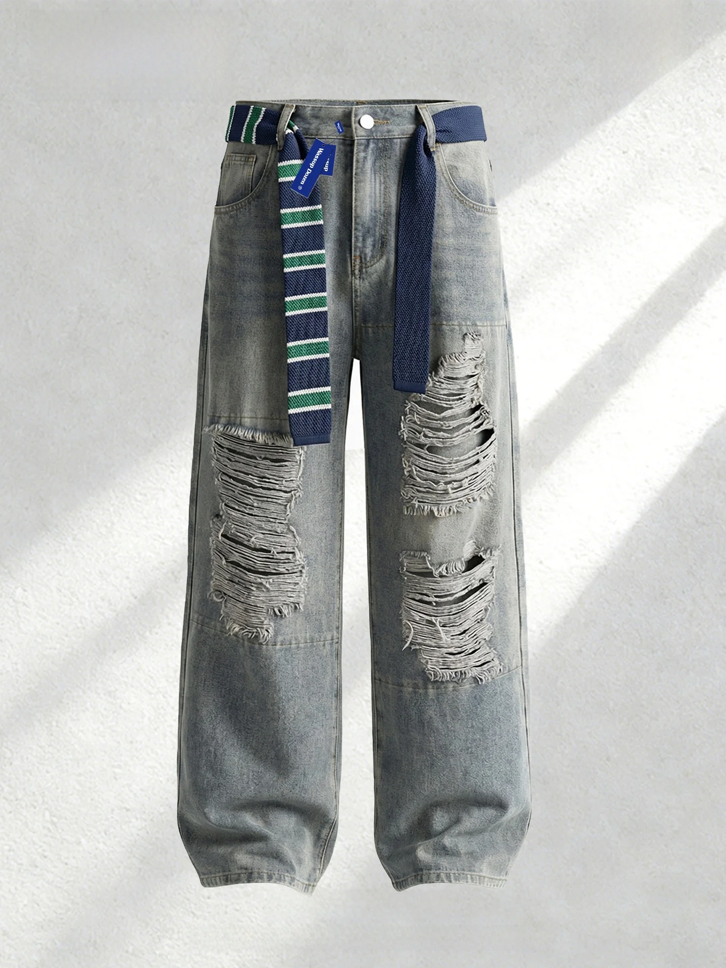 

Мужские джинсы прямого кроя Wassup Dozen с рваными элементами, уличный стиль, весенние длинные брюки, повседневный свободный крой, рабочая одежда