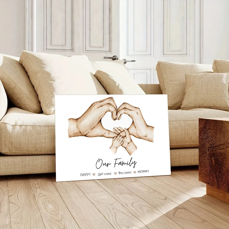 Personalized Custom Family Hand Poster Name Canvas Painting Minimalist Art Print Nordic Wall Pictures for Anniversary Home Decor view 2