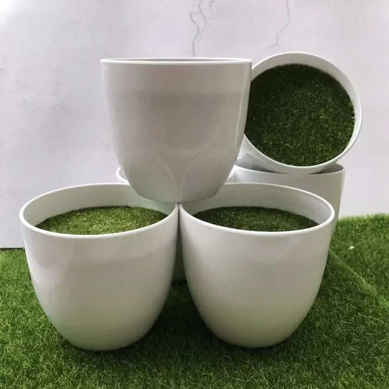 

White Round Plastic Flower Pot Plant Vase Simple Moderm Flowerpot With Moss Foam Floral Arrangement Accessories home decoration