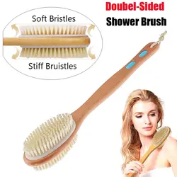 Massage with Long Wooden Handle Back Foot Scrubber Shower Brush Bristle Bath Brush Double Side Head Body Exfoliating Cleaner