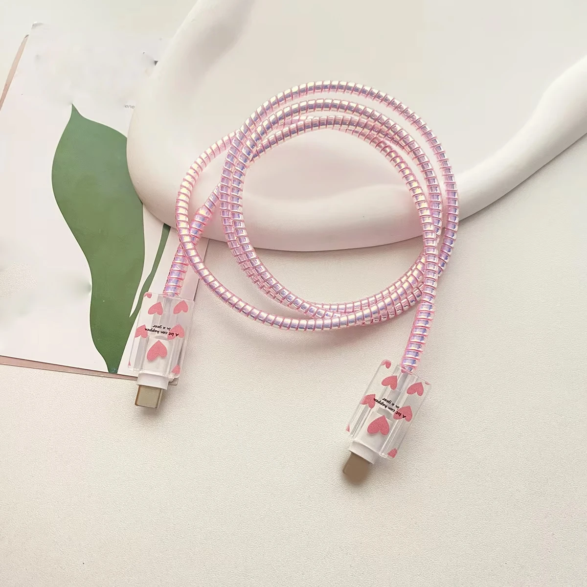 Pink Cute Love Heart Gradual iPhone Charging Connector Cover Only Organizer Winder Protector Cover Accessories