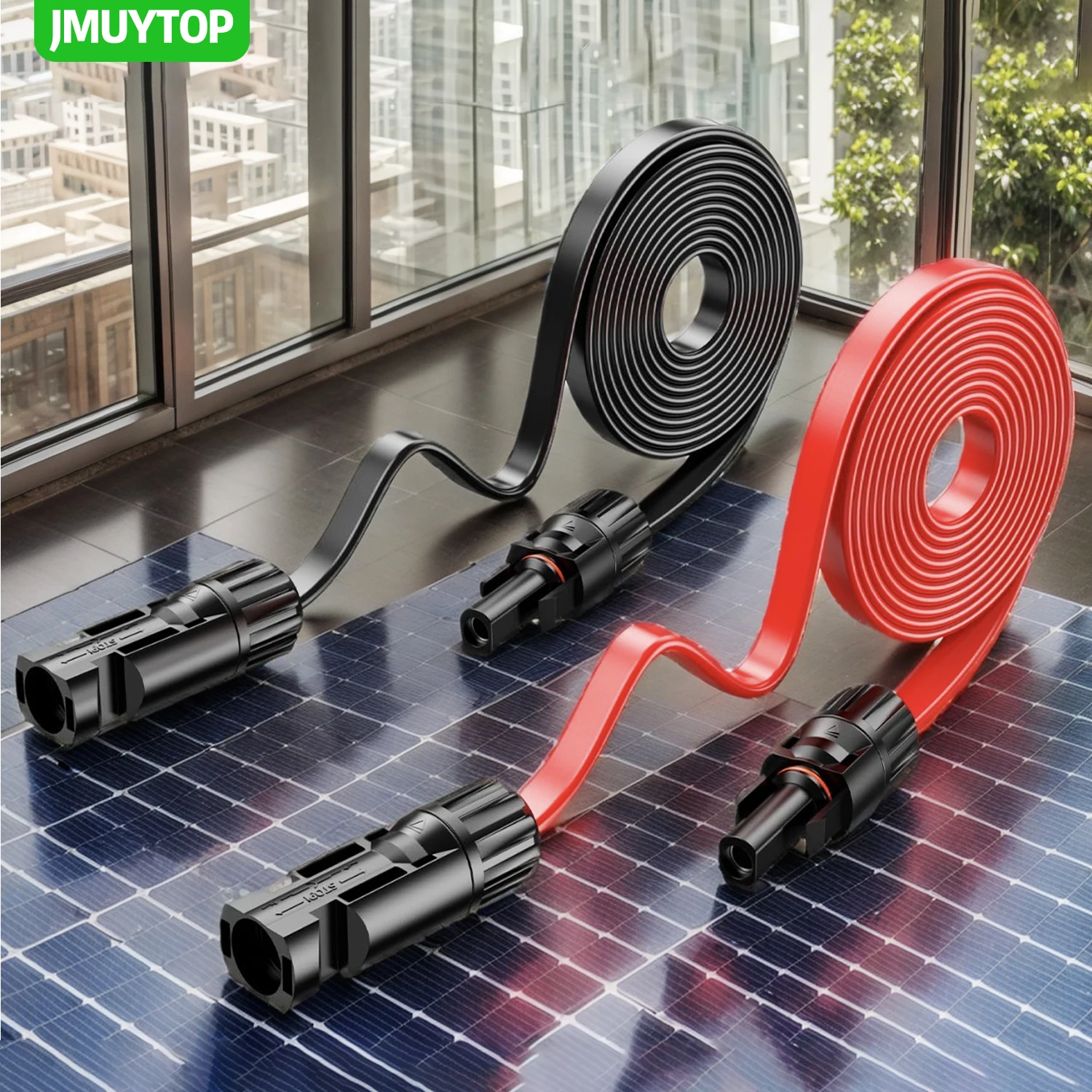 JMUYTOP 12AWG Solarpanel-Verlängerungskabel mit Fensterdurchführung, Flachkabel für Zendure/Ecoflow/Anker Balkonkraftwerk