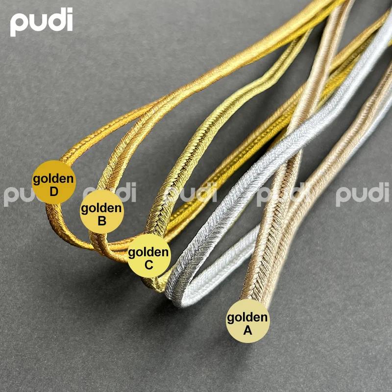 Exquisite 3/5mm Gold Silver Herringbone Clothing Ribbon Thin Rope Snake Belly Strap for Cheongsam Uniform Accessory