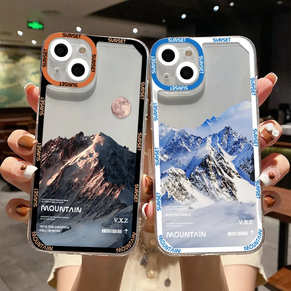 Phone Case For iPhone 11 Case iPhone 12 15 13 16 14 Pro Max Mini XR XS X 7 8 Plus SE SE3 Transparent Landscape Stamp Label Cover