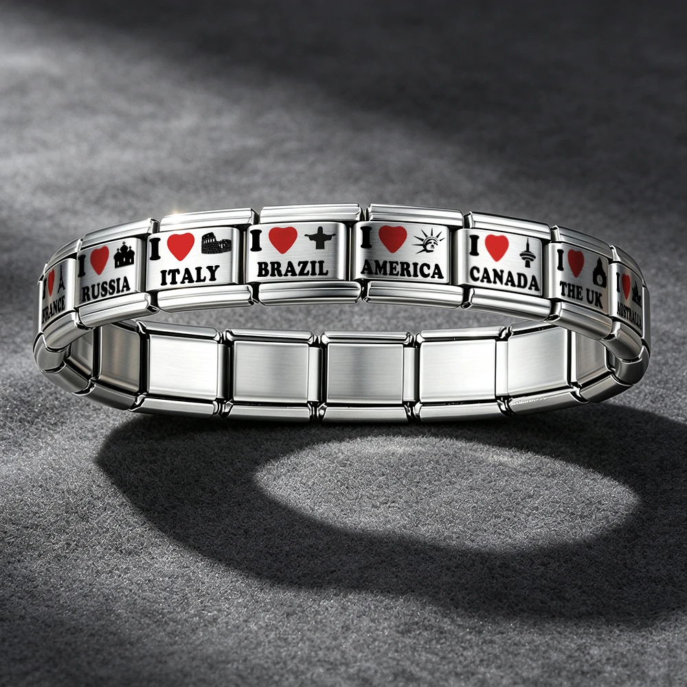 Graviertes Rotes Herz Laser Weltreise Italienischer Charm-Anhänger DIY-Perlen Passend für 9mm Edelstahl-Armband Damen Herren Schmuck – Detail 4