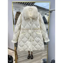 2024 New Female Loose White Duck Down Jackets Ladies  Real Fox Winter Women Winter New Down Coats Thick Warm Long Overcoats