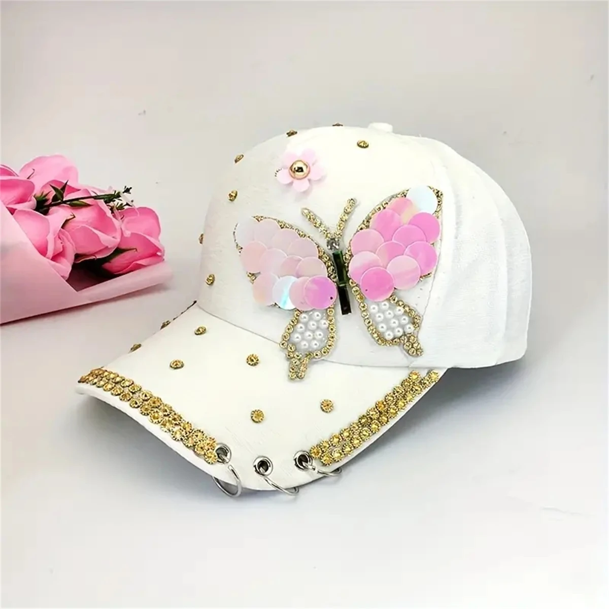 New Ladies Sun Visor Hat Pearl Bow breathable mesh hat baseball cap fashion tie-in diamond cap