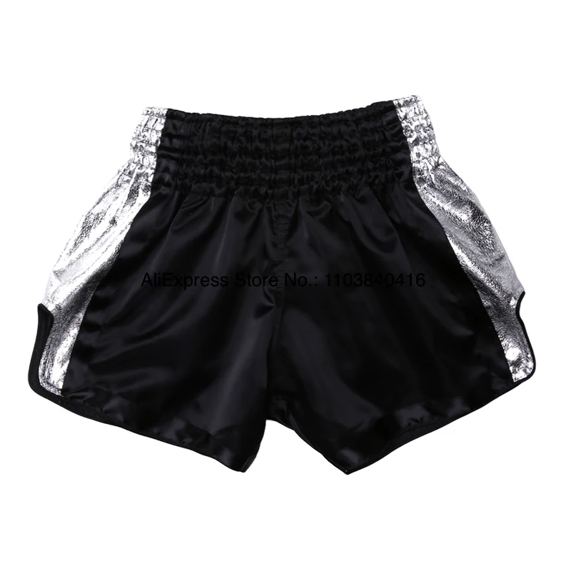 Boxing Shorts Child Women Men\'s Muay Thai Shorts Satin Plain Kickboxing Fight Pants Gym Martial Arts Training Clothes Gold Black