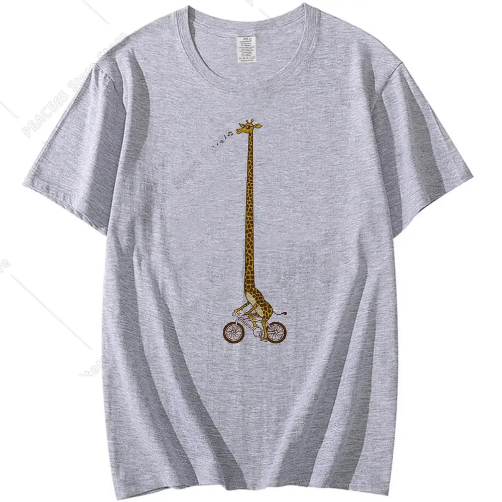 

Funny men t shirt giraffe Ride Bicycle Classic tshirt Long giraffe Bike Ride print t-shirt male streetwear tops