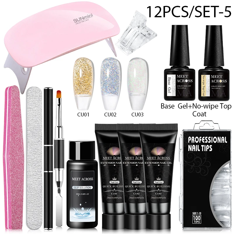 MEET ACROSS 네일 익스텐션 젤, 빠른 손가락 연장 익스텐션 키트, 아크릴 젤 광택제 네일 아트, 네일 매니큐어용, 세트 당 12 개, 20ml