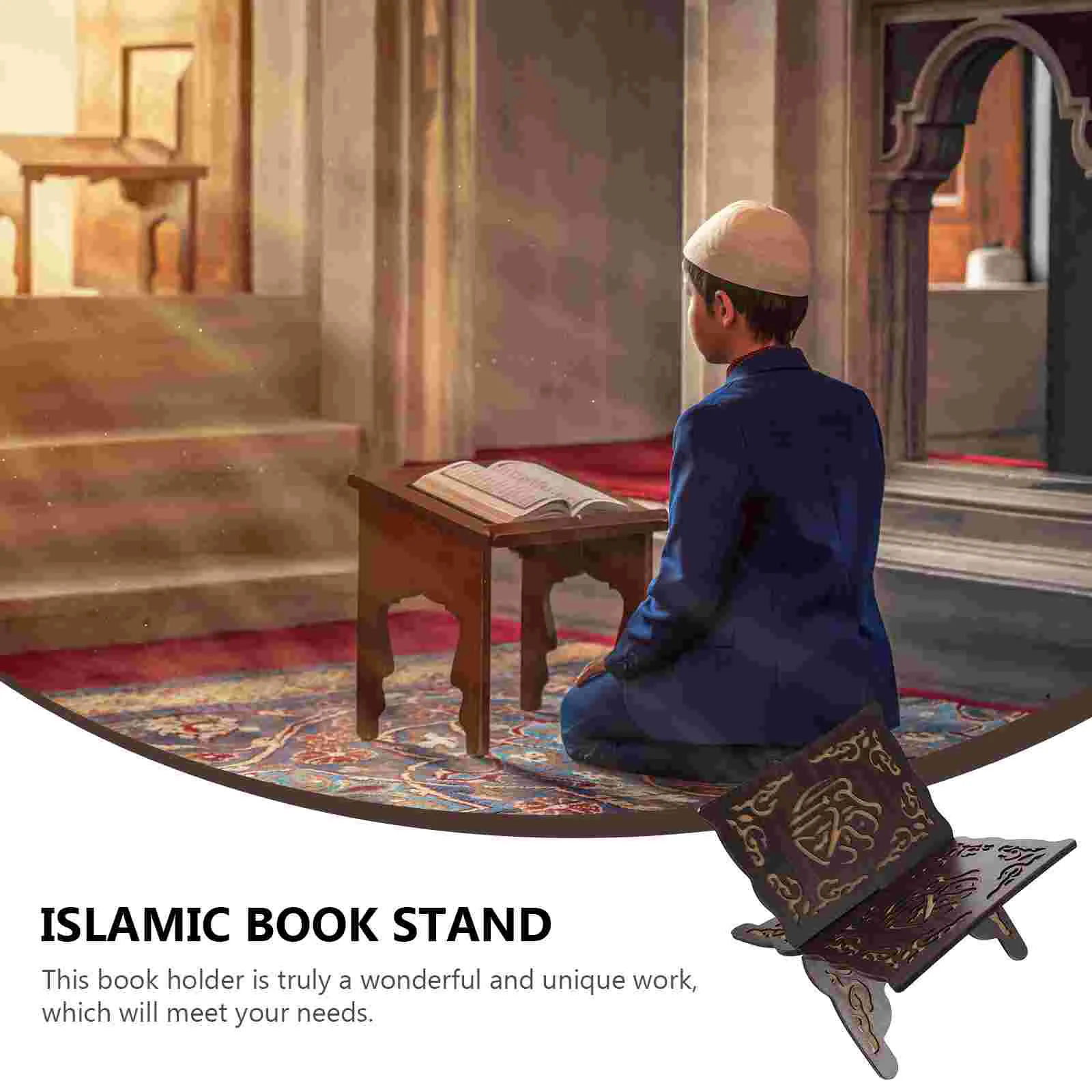 Imagem -03 - Madeira Prayer Book Holder Stand Folding Stand Islam Eid Livros Prateleira Alcorão Sagrado Livros Islâmicos Display Bíblia Casa de