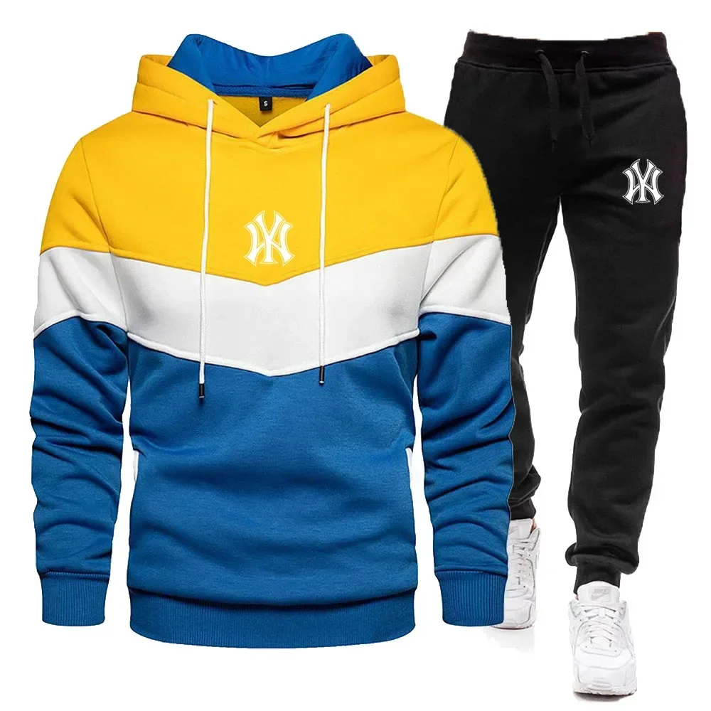 2024 Men\'s spring and autumn pullover hoodie + jogging pants two-piece running fashion leisure fitness sportswear suit