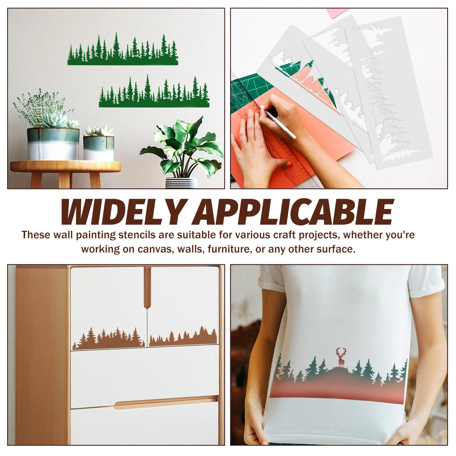 10Pcs Tree Stencils for Painting Reusable Templates Wall Canvas Furniture Craft Graffiti Holiday Decorative Stencils