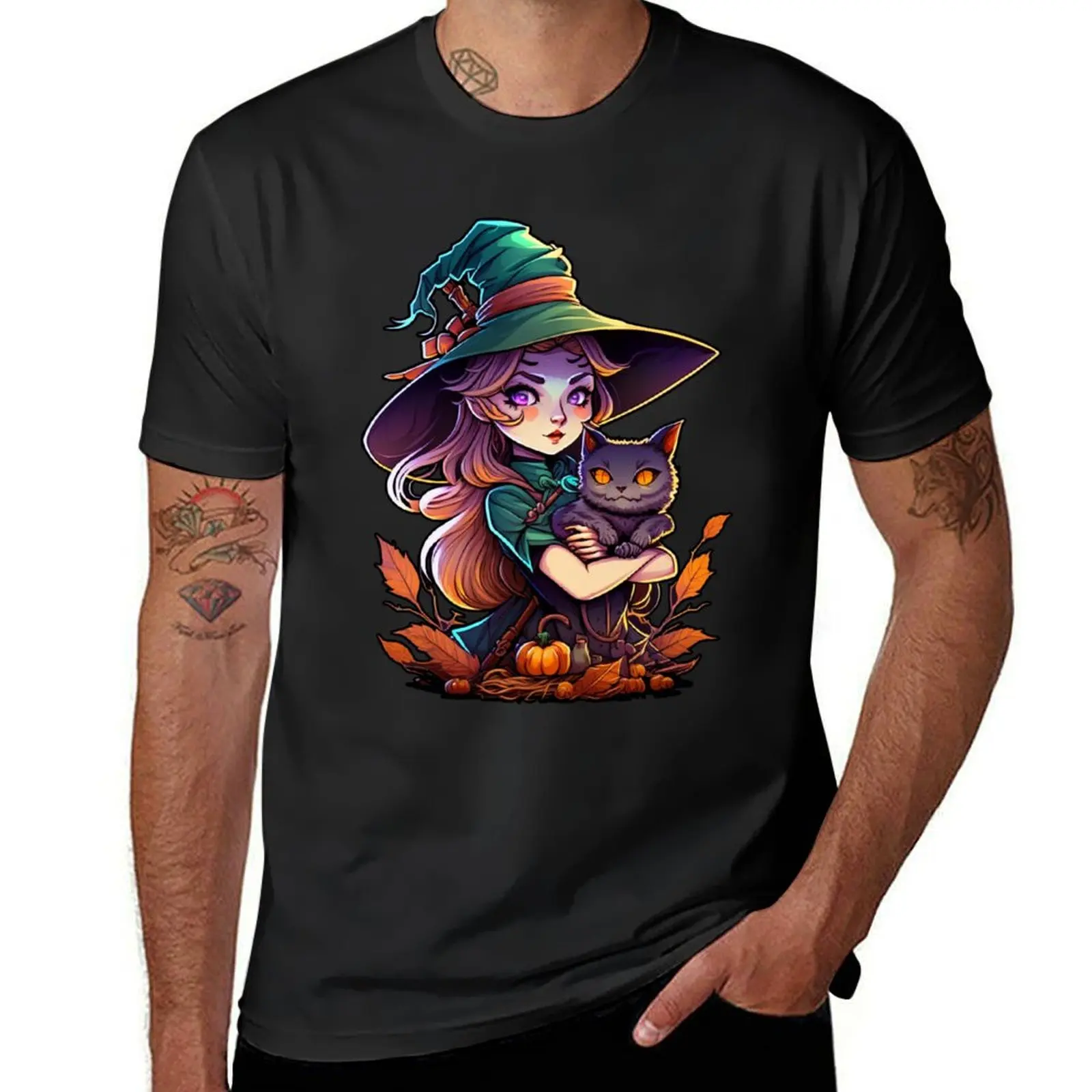 

Witch and her Cat T-Shirt funny shirt cotton T-shirts oversize aesthetic clothes essential t shirt plain white t shirts men
