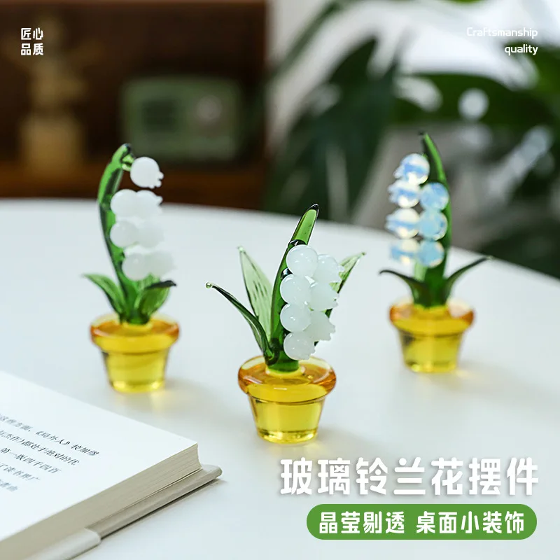 Reative Lily Of The Valley Glass Crystal Table Decoration, European-style Micro-landscape Decoration For Home, Plant Bonsai
