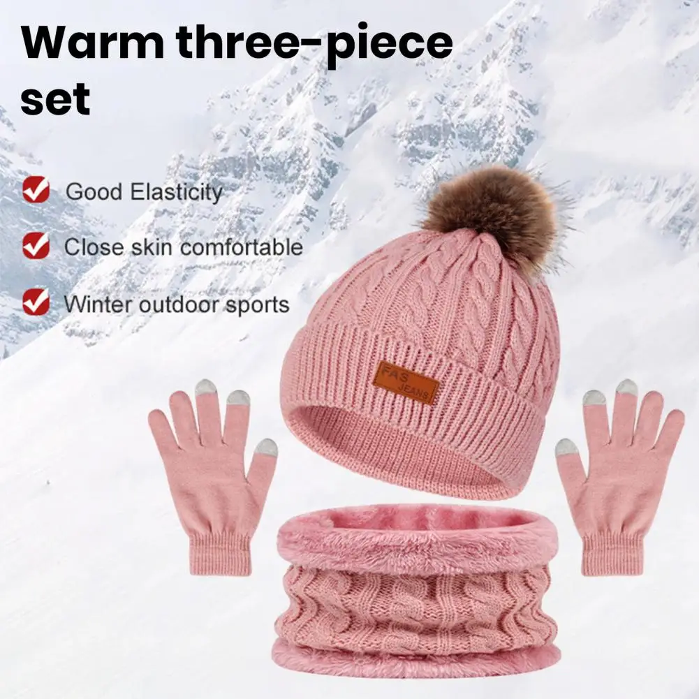 Weermuts Kids Winter Muts Sjaal Handschoen Set Met Pluche Gebreide Anti-Slip Design Bont Bal Decor Winddicht Warm Outdoor Voor Jongens