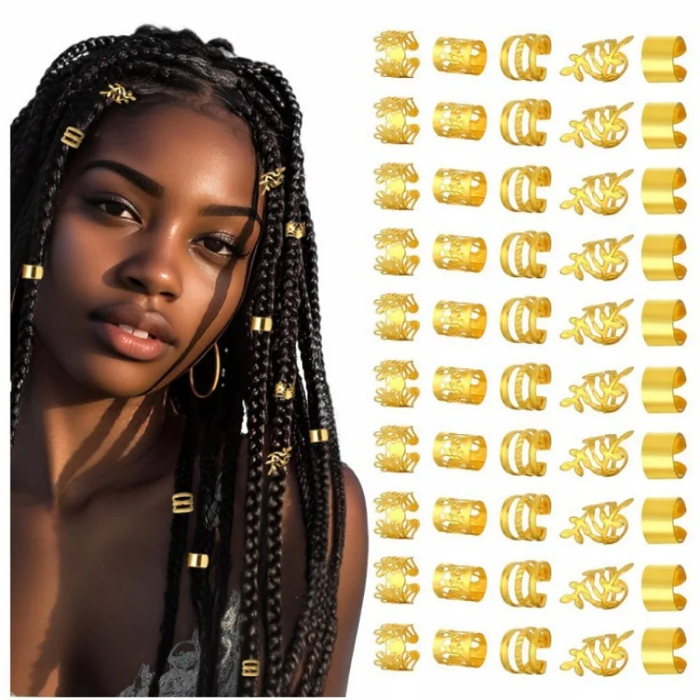 

40/50 Pieces Hair Jewelry Dreadlocks Beads Metal Clips Pendants Hair Braid Rings Hip Hop Style Adjustable Long Hair Cuffs