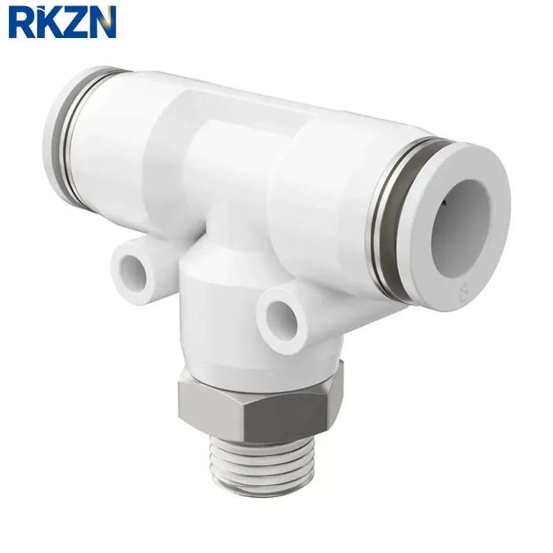 White Pneumatic Quick Connector T-shaped PU Hose Trachea 8 10 mm External Thread BSPT 1/4 1/2 1/8 3/8 Brass Tee Connector PB8-02