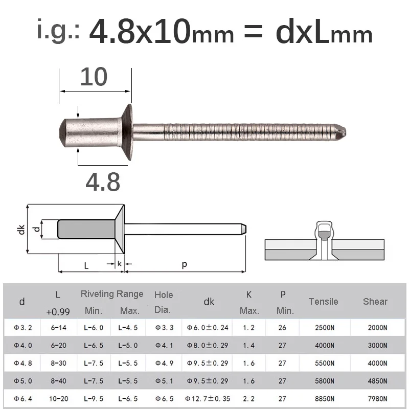 30/50Pcs Sealed Waterproof Countersunk Head Stainless Steel Blind Rivet