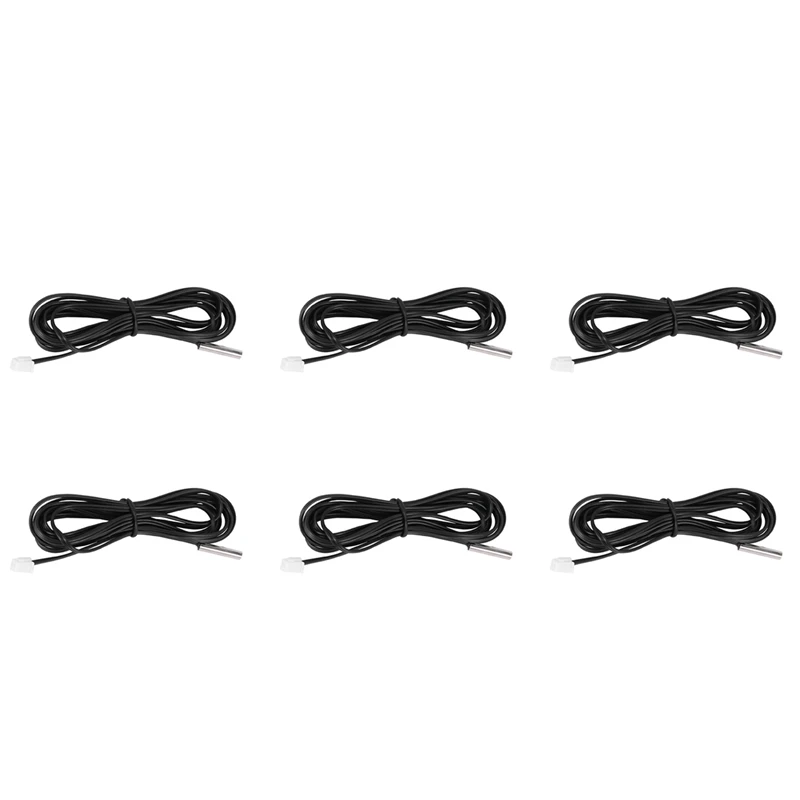 6Pcs 2 M NTC Thermistor Temperature Sensor Waterproof Probe Wire 10 K 1% 3950 Black