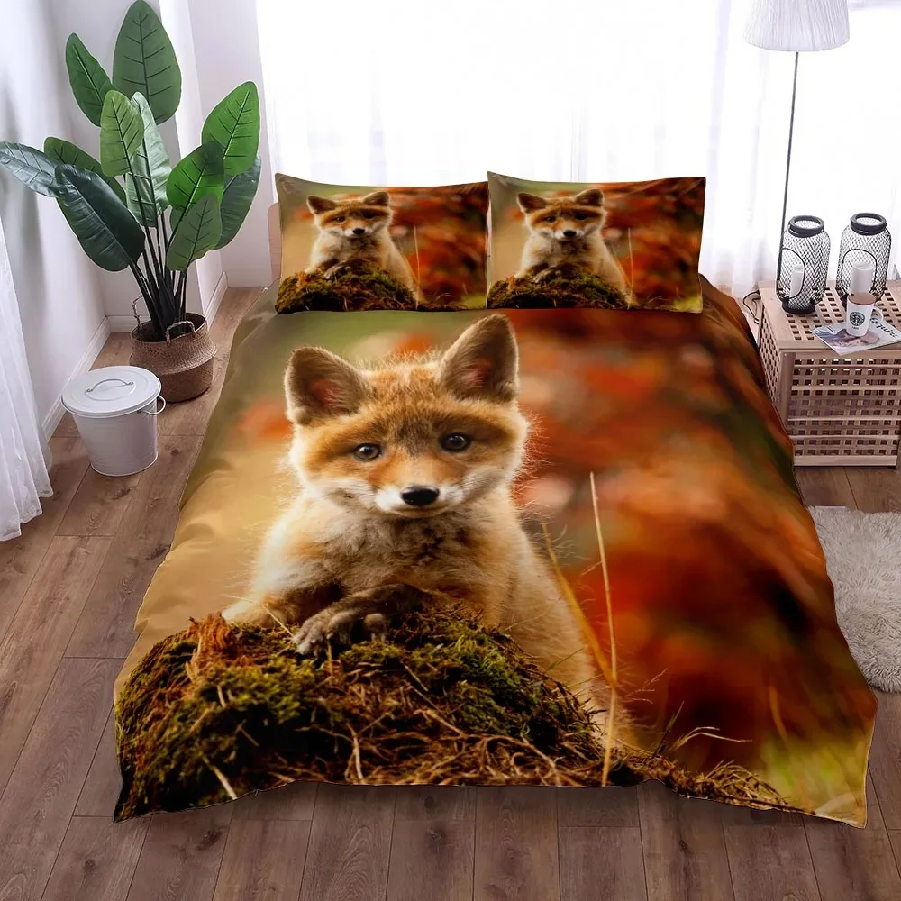 Retro Foxes Duvet Cover Set EU Single Double King US Twin Full Queen Size Bed Linen Set