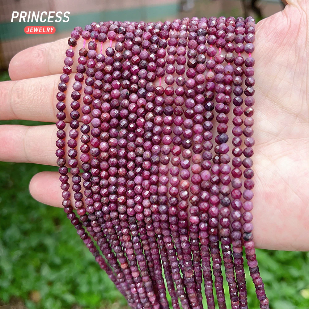 A+ 100% Natural Ruby Faceted Beads Without Heated Treatment for Jewelry Making DIY Bracelets Necklace Healing Crystals